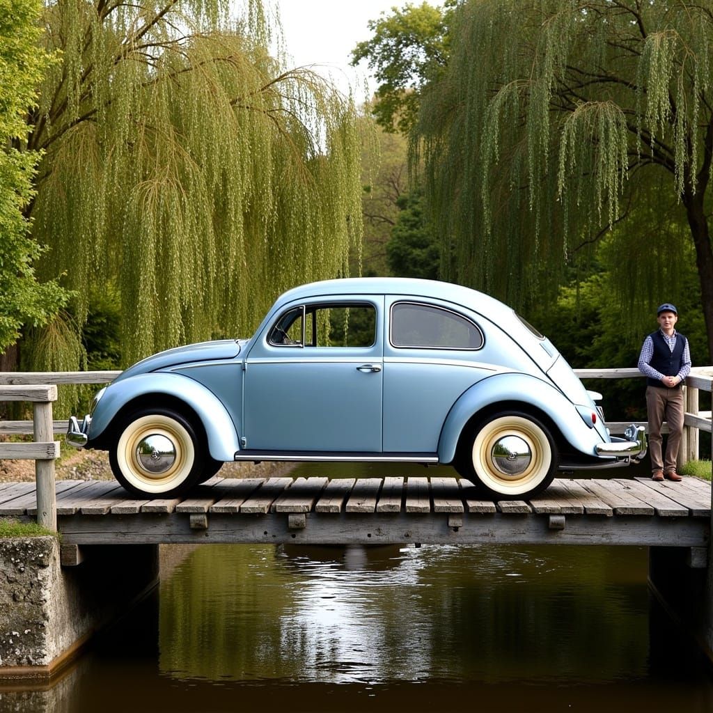 Vintage VW Beetle in a Serene Countryside Setting