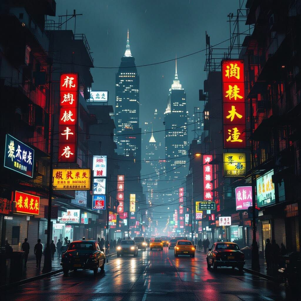 Kamatipur Mumbai Nightscape Digital Matte Painting