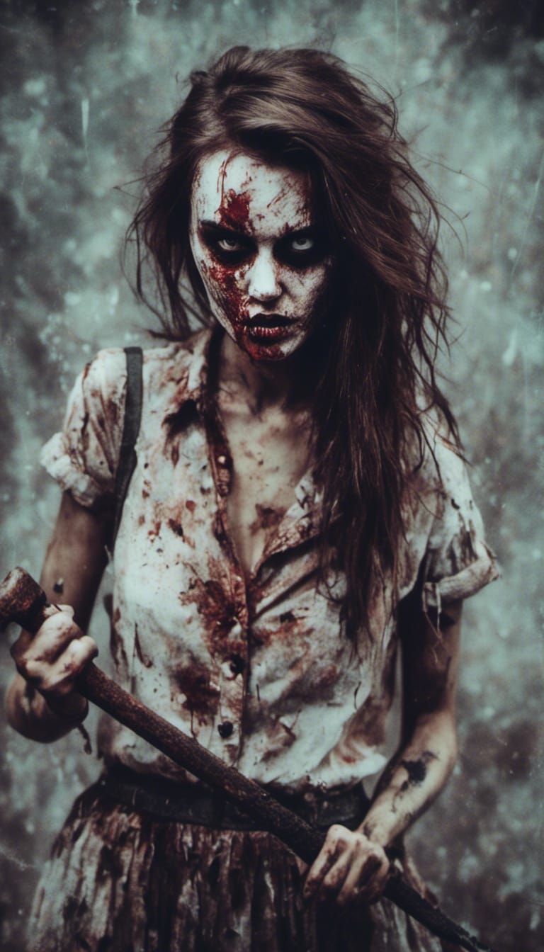 Menacing Woman with Axe in Macabre Style