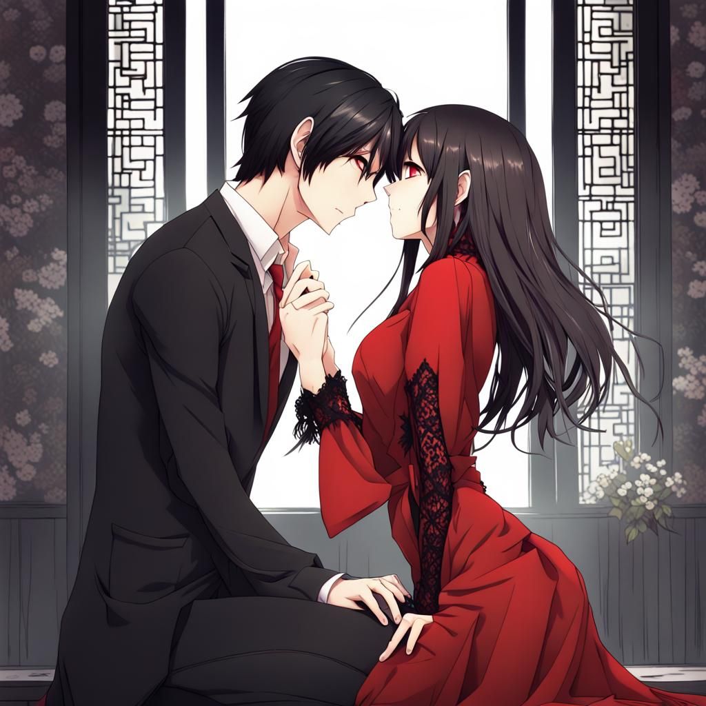 Romantic Anime Kiss in Manga Style