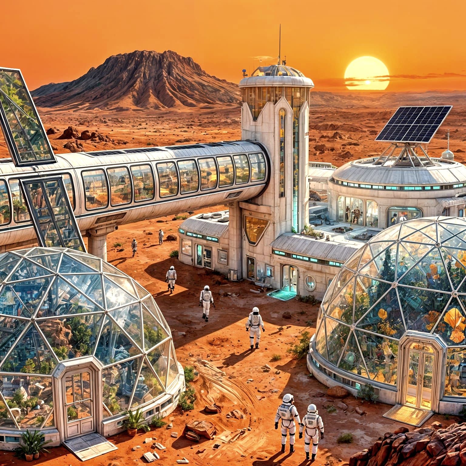 Futuristic Mars Colony at Sunset in Art Nouveau Style
