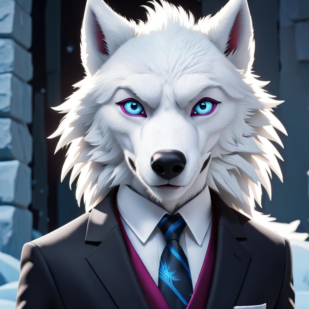 Menacing Arctic Wolf Mogul in Animated 3D Art