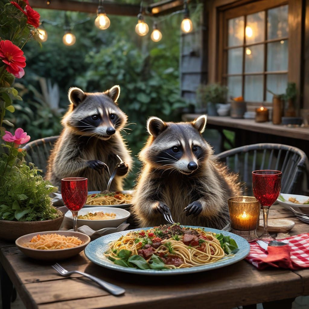 Charming Raccoon Dinner Party in a Whimsical Backyard Settin...