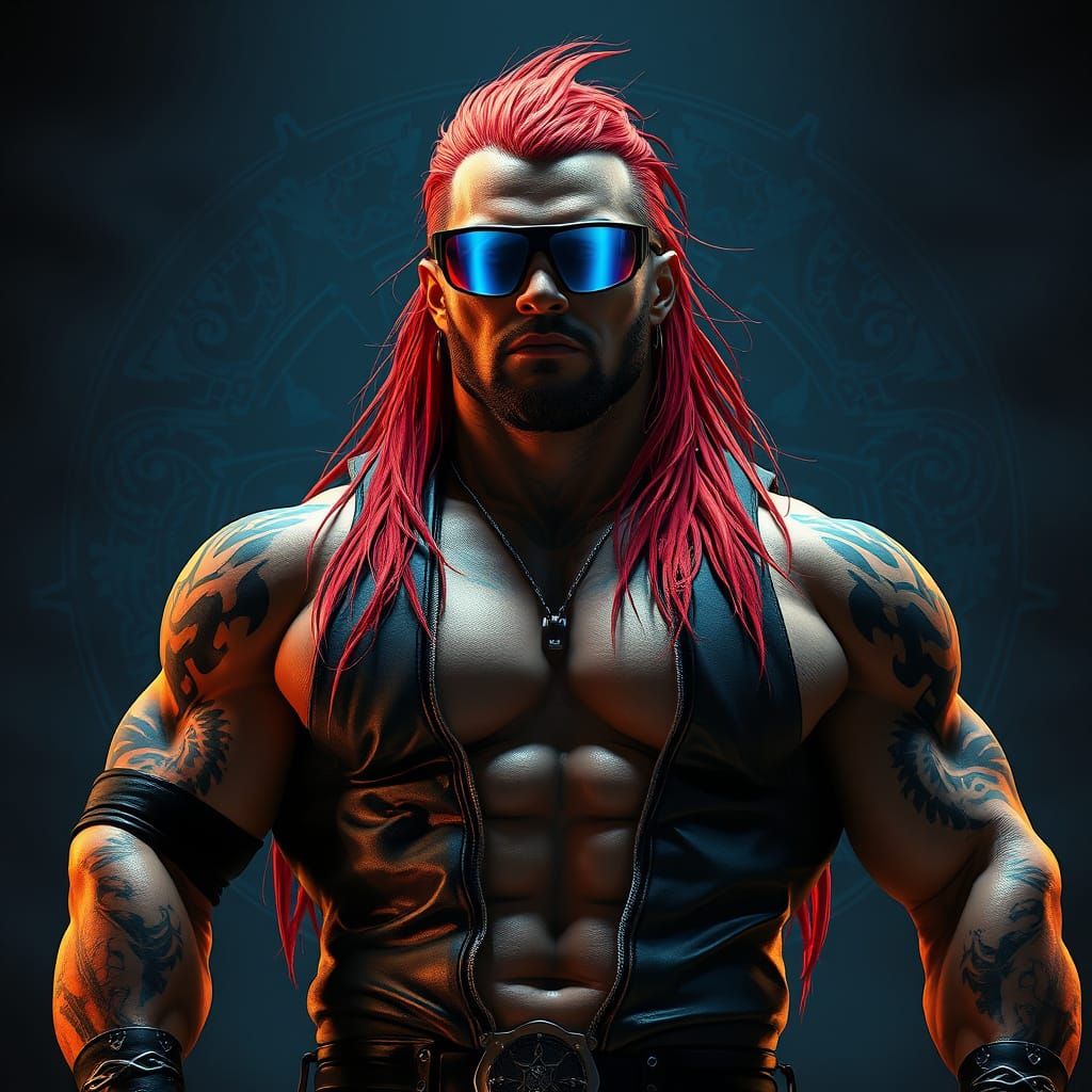 Dark Fantasy Warrior in Glowing Sunglasses
