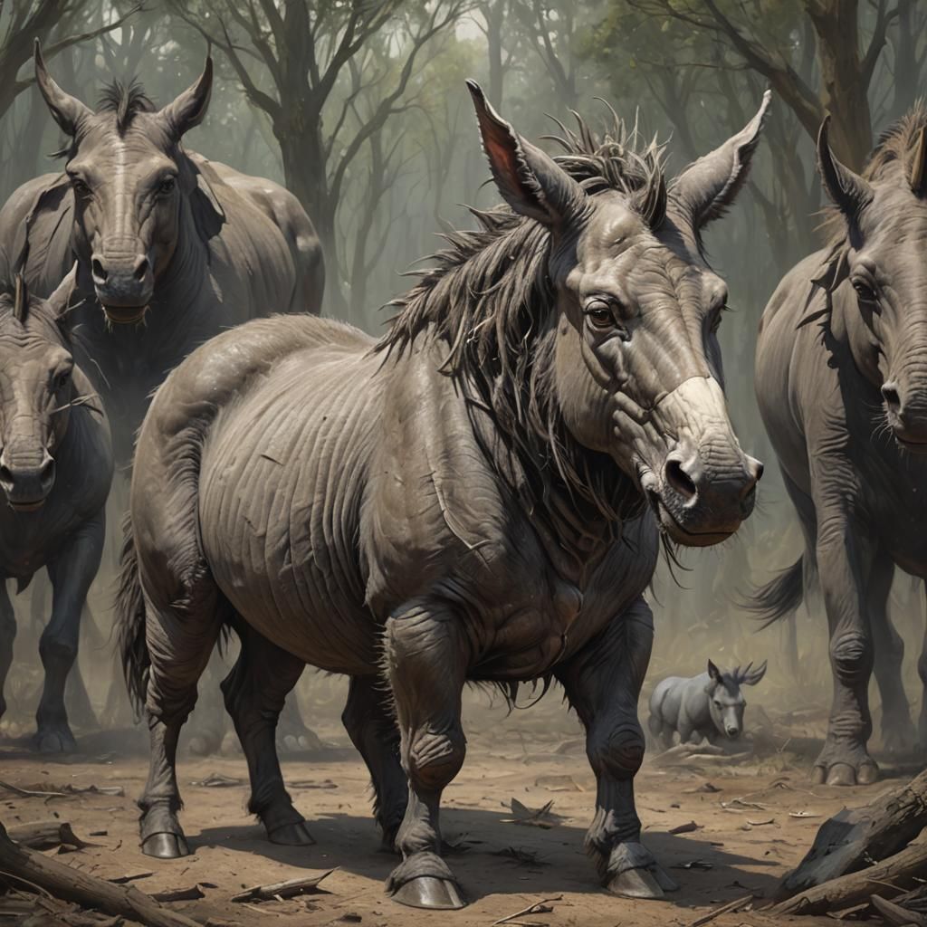 Sinister Unicorn Donkey Elephant Hybrid by Rutkowski