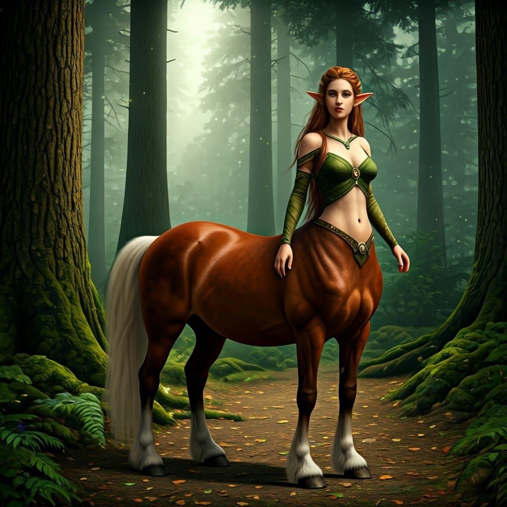 Female Centaur in Mystical Forest