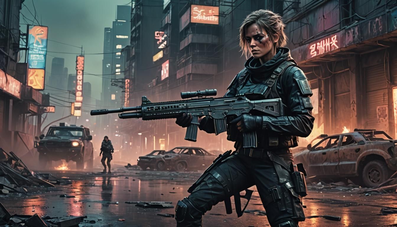 Cyberpunk Warrior in Dystopian Wasteland