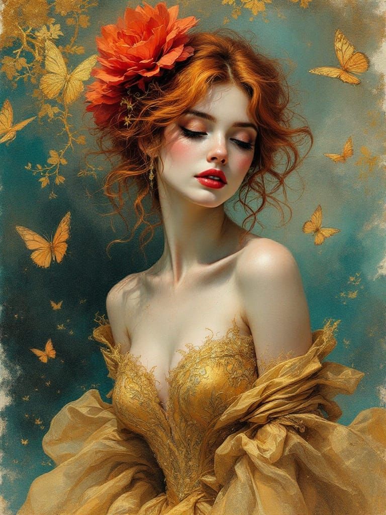 Gentle Figure Study in Charcoal and Gold