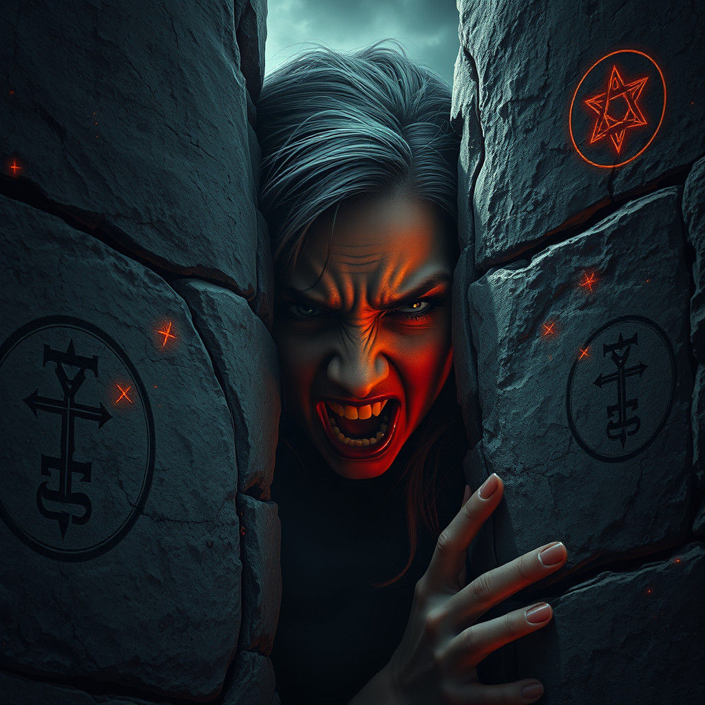 Anguished Face Trapped in Ancient Stone Walls