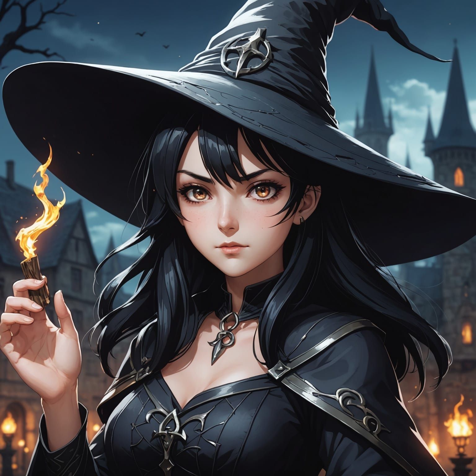 Anime Witch with Cracked Skin in Cel-Shaded Style