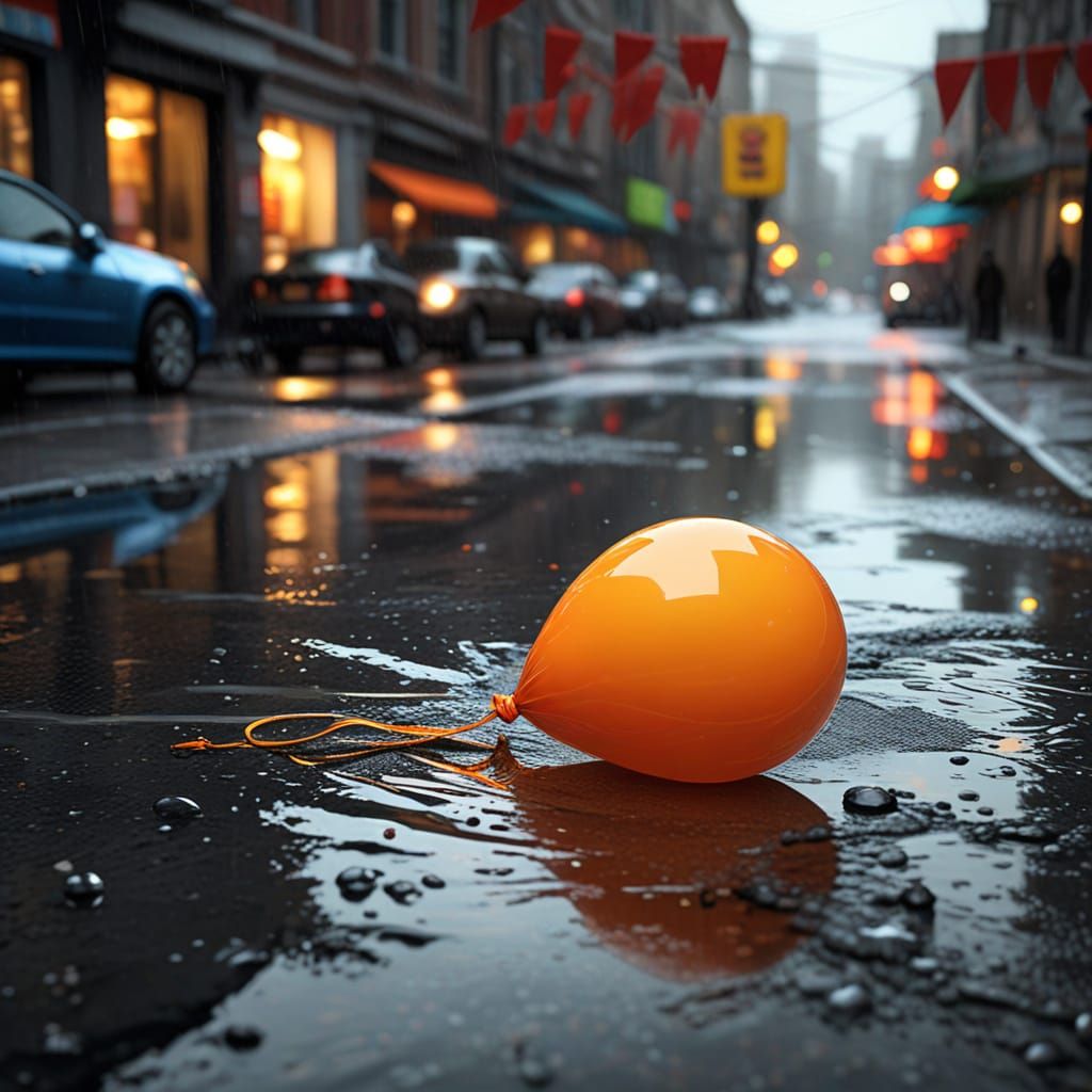 Deflated Balloon in Puddle, Urban Street Art