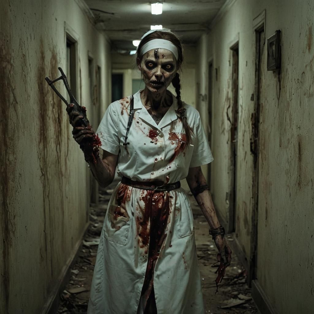 Macabre Gothic Horror: Zombie Nurse with Scissors