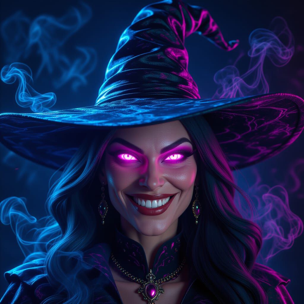 Neon Witch Queen with Cosmic Hat in 3D Render Style