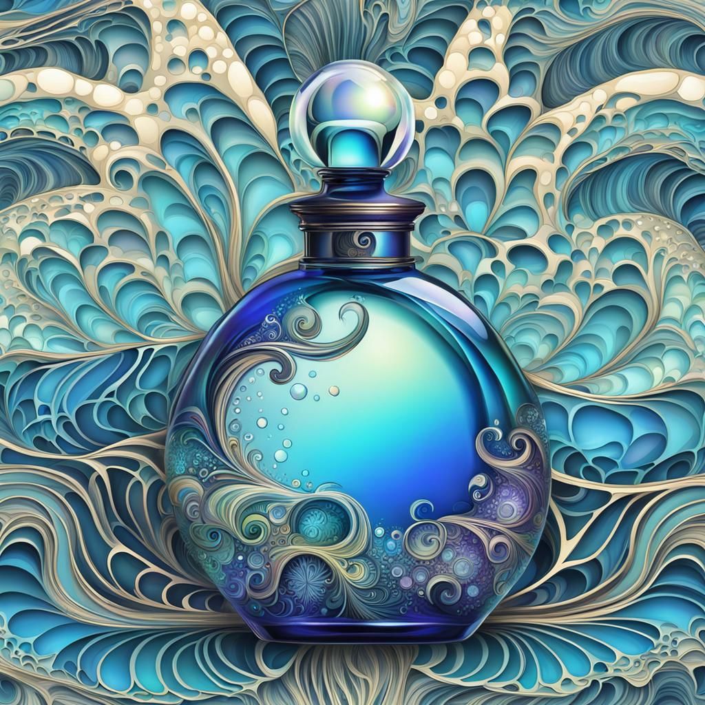 Opalescent Venom Perfume Bottle with Abstract Fractals