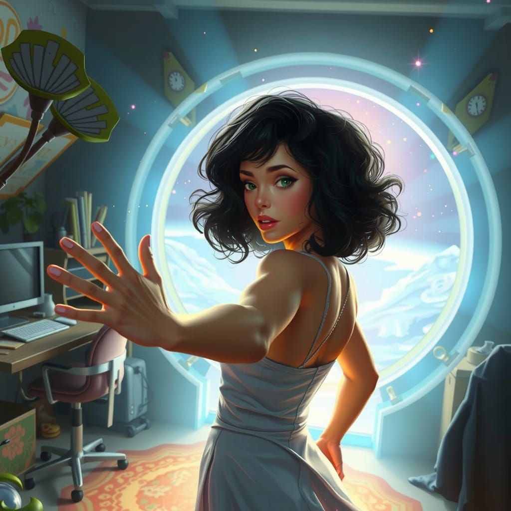 through a shimmering portal