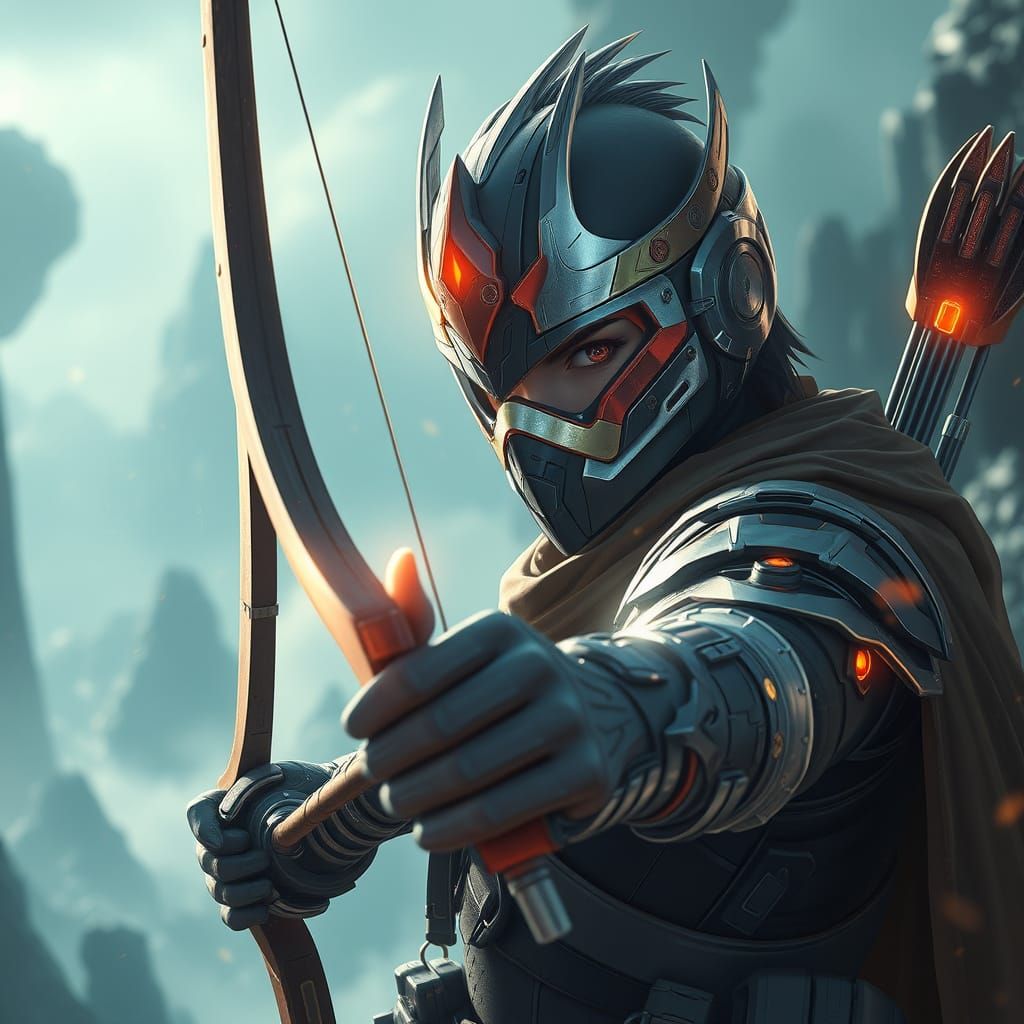 Anime Futuristic Bowman in Epic Digital Matte Painting