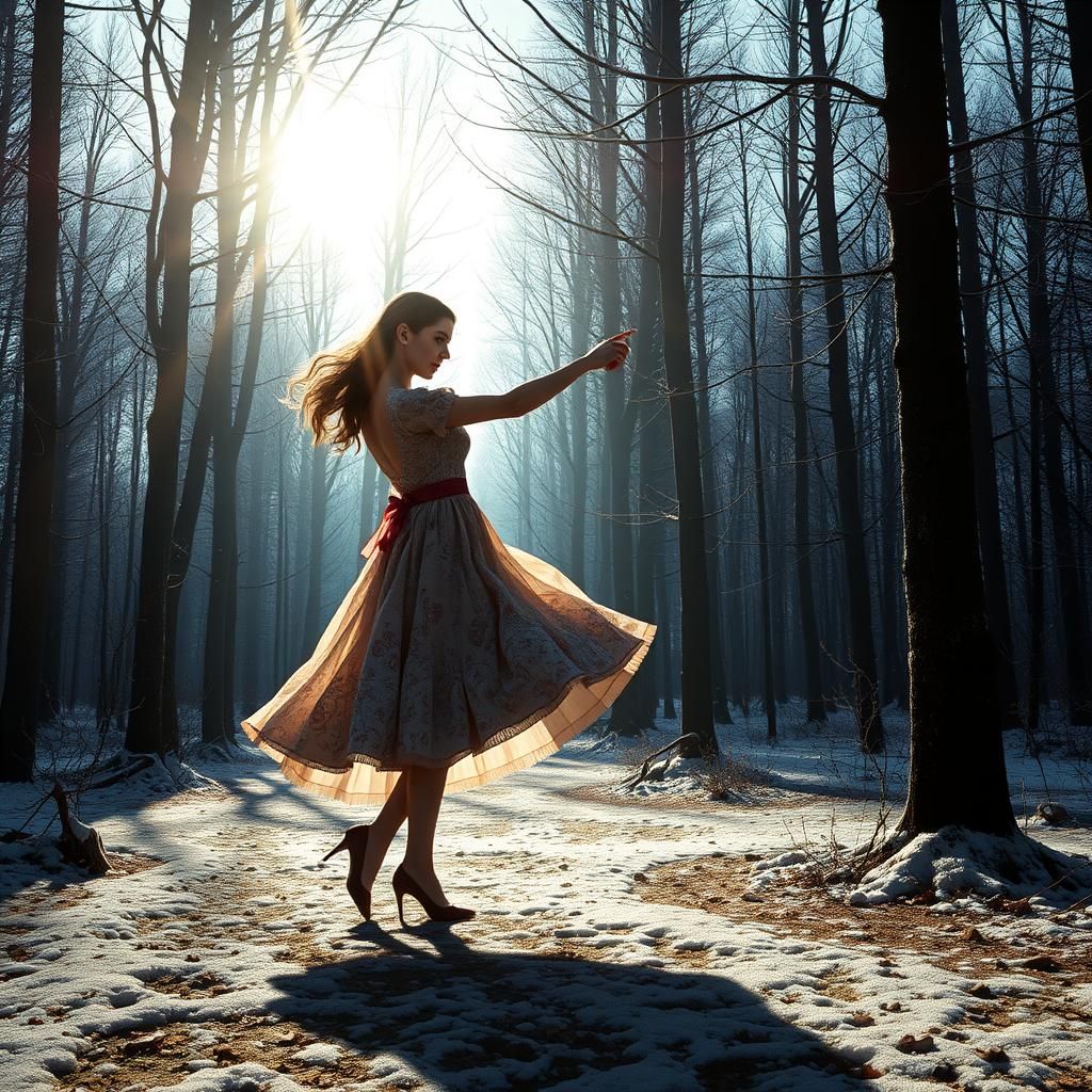 Cyberpunk Robot Girl Dancing in Forest