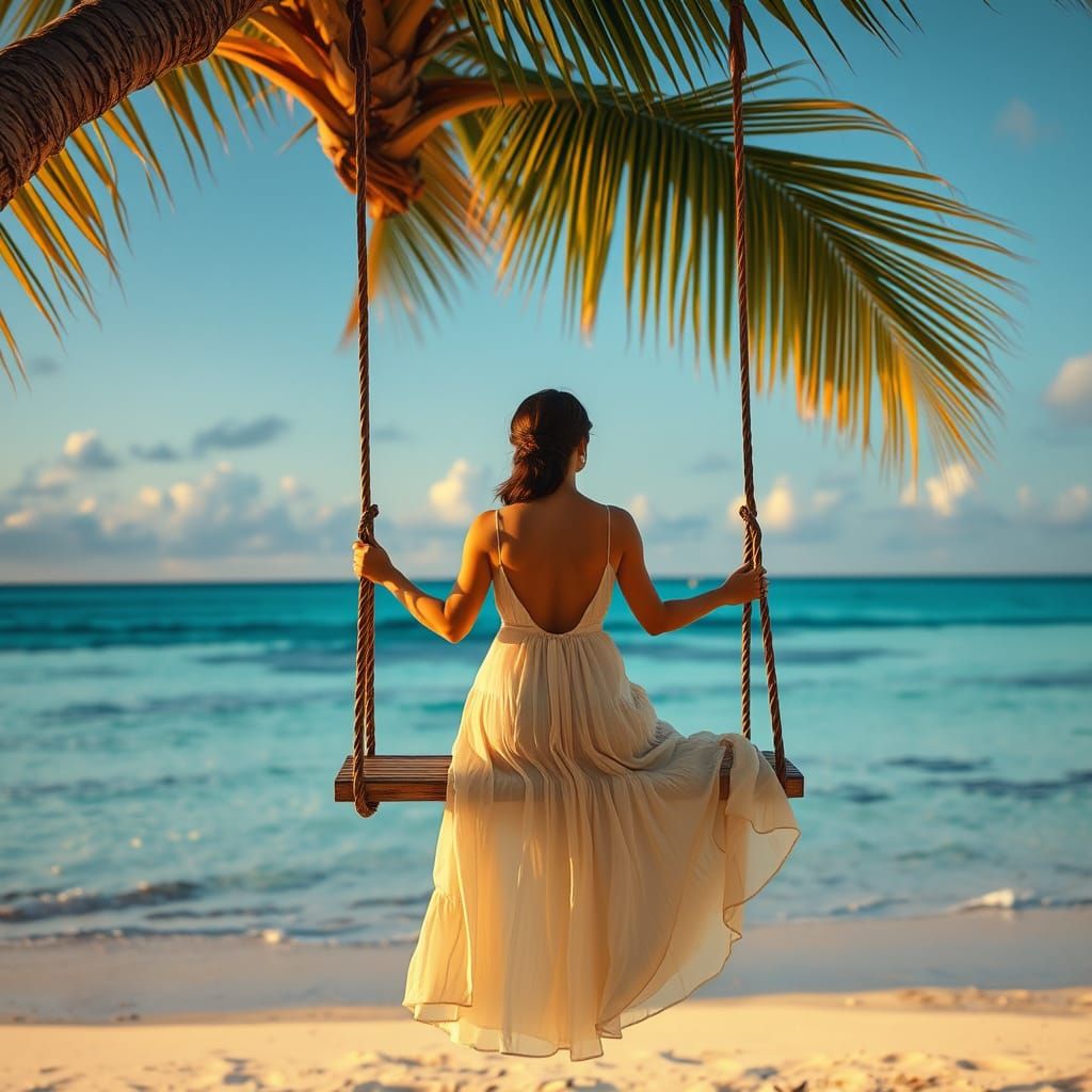 Serene Sunset Beach Scene in Cinematic Style