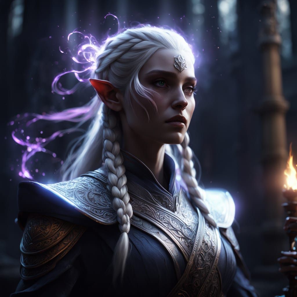 Ethereal Dark Elf Warrior Emits Dark Magic