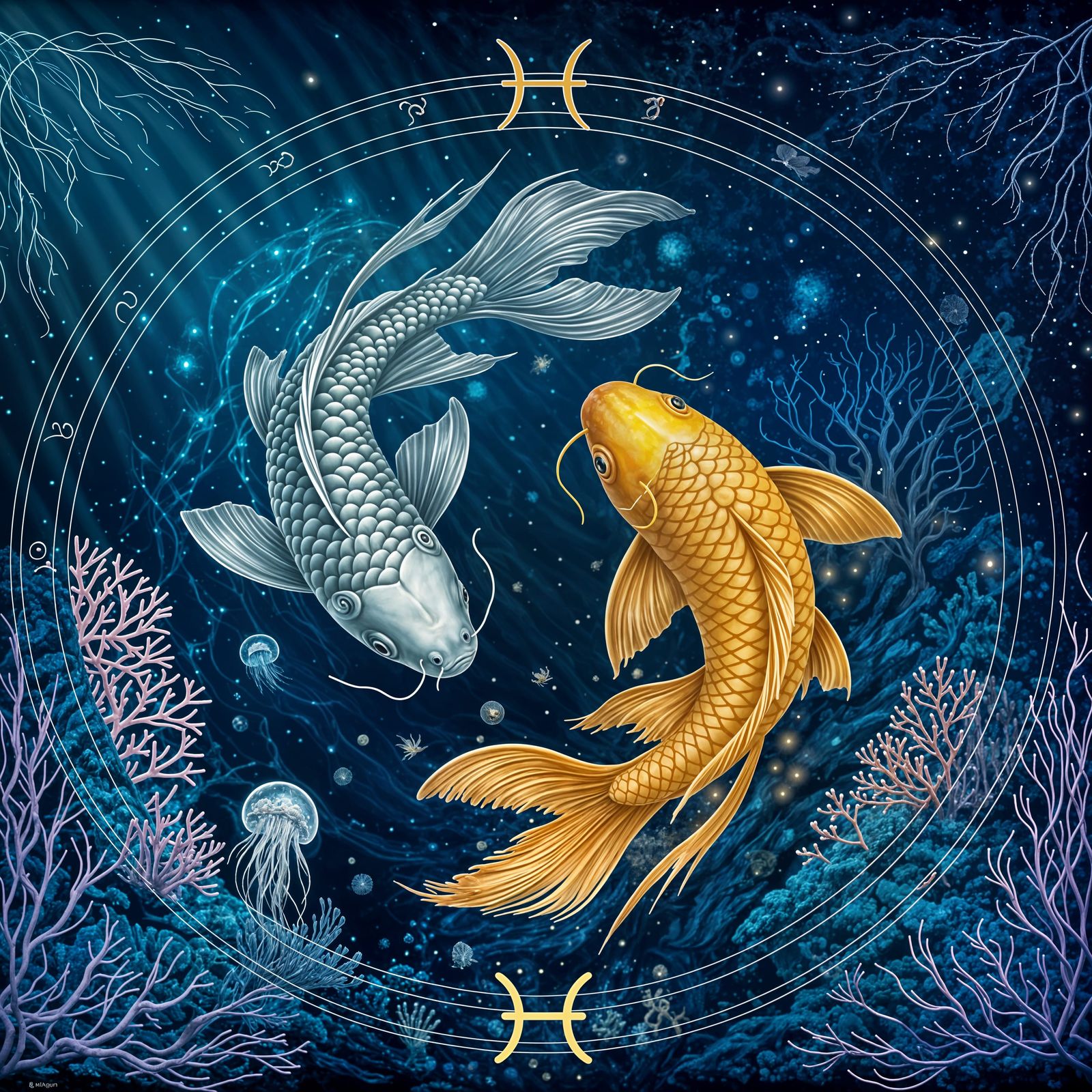 Surreal Underwater Zodiac of Pisces in Ethereal Hues