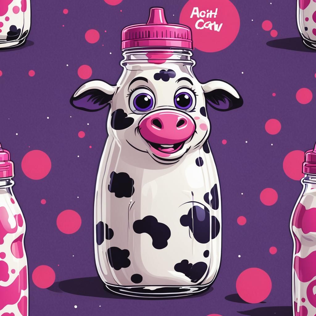 Playful Cow Milk Bottle in 3D Cartoon Style