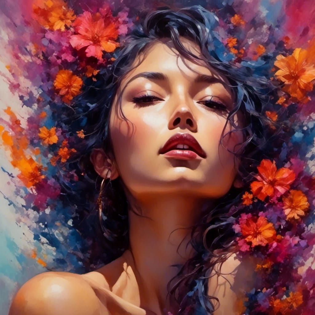 Watercolor Portrait of Woman in Colorful Dress