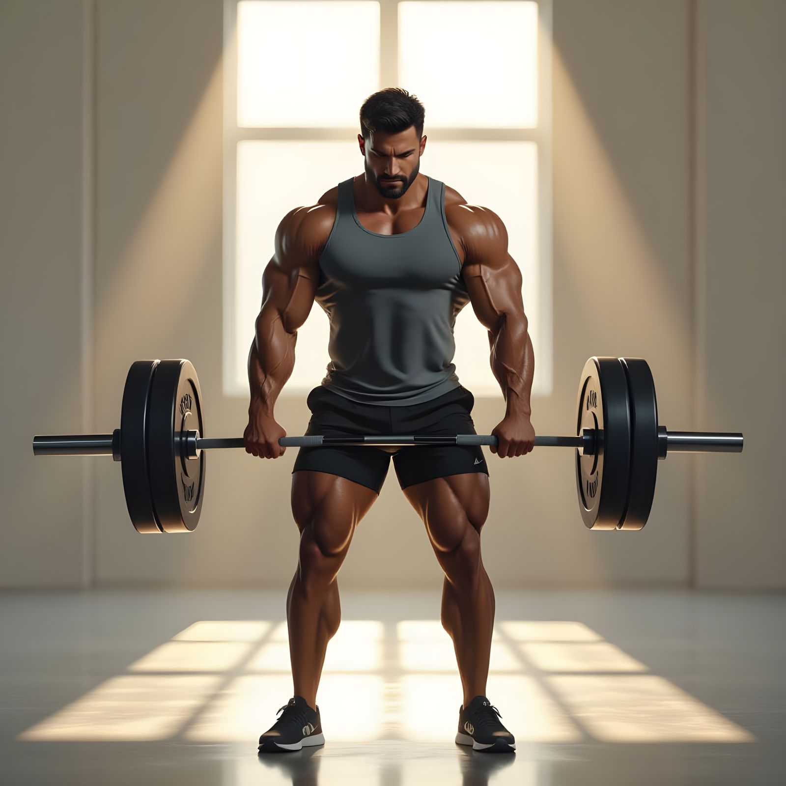Muscular Man Lifting Barbell in Hyperrealistic Style