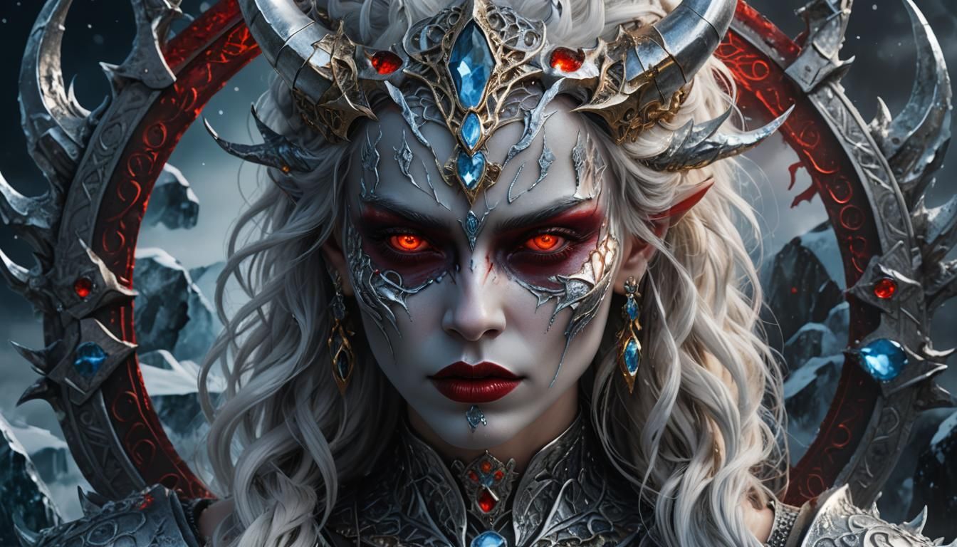 Ice-Demon Queen Portrait in Hyper-Realistic Digital Art