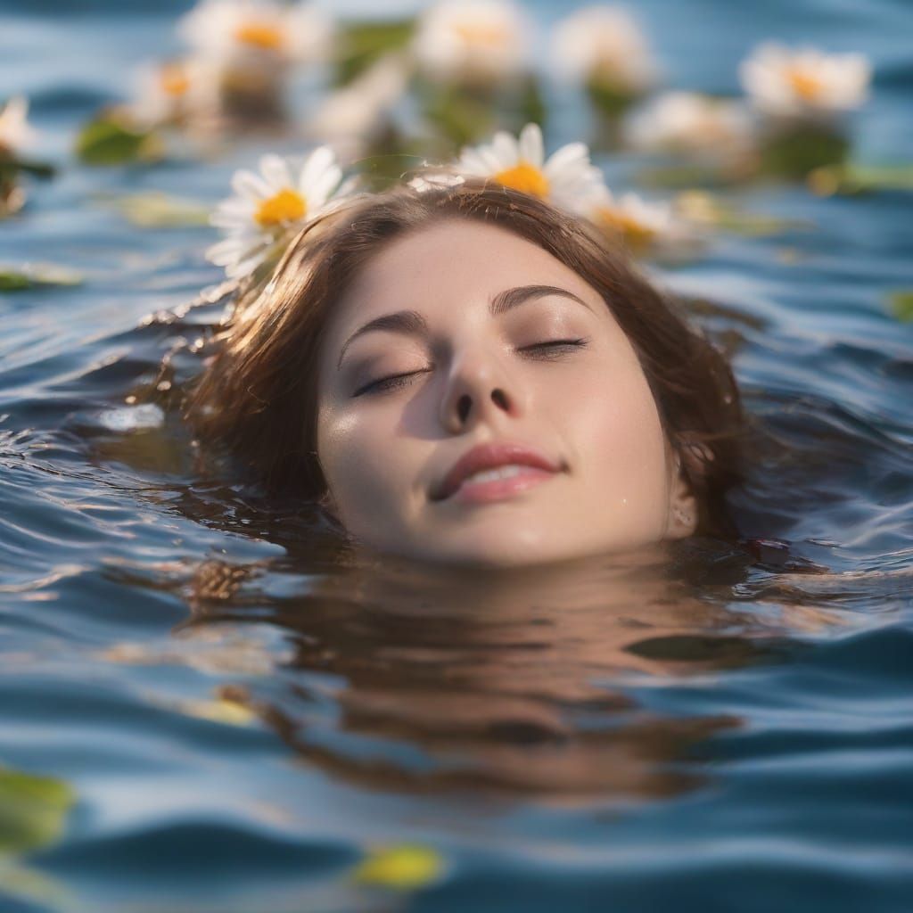 Woman in Floral Dress Floating Undersea