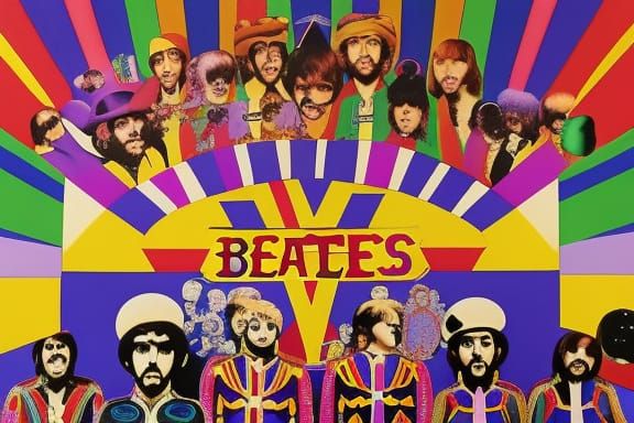The Beatles' Album Cover Art in Psychedelic Dada Style