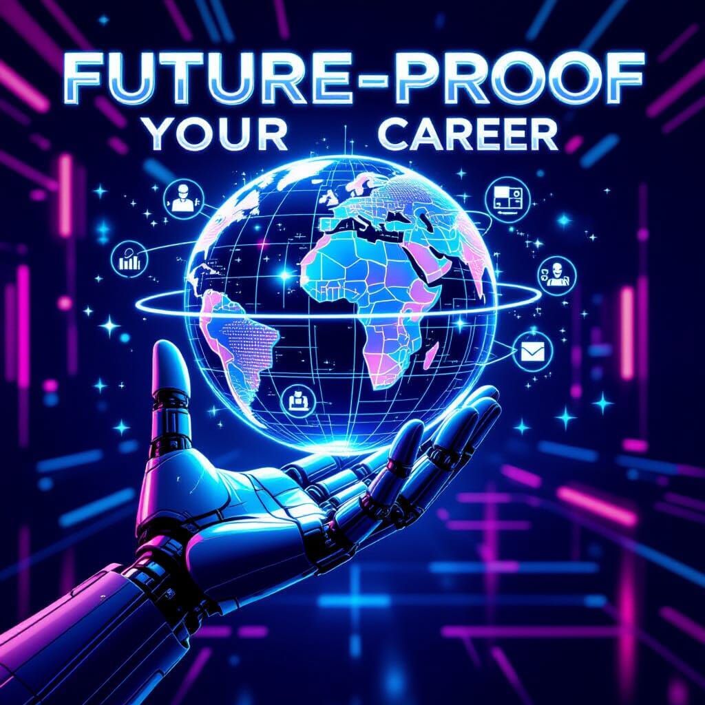 Robotic Hand Holds Globe in Cyberpunk Style