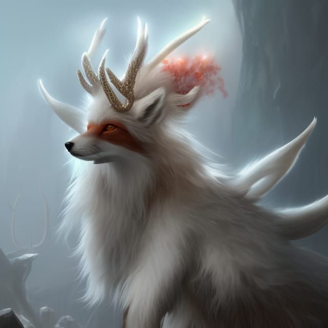 Winged Fox with Antlers: Ethereal Fantasy Art