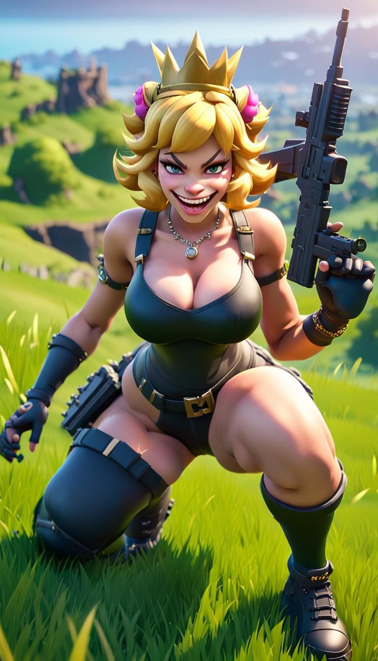 Bowsette with Assault Rifle in Fortnite Style