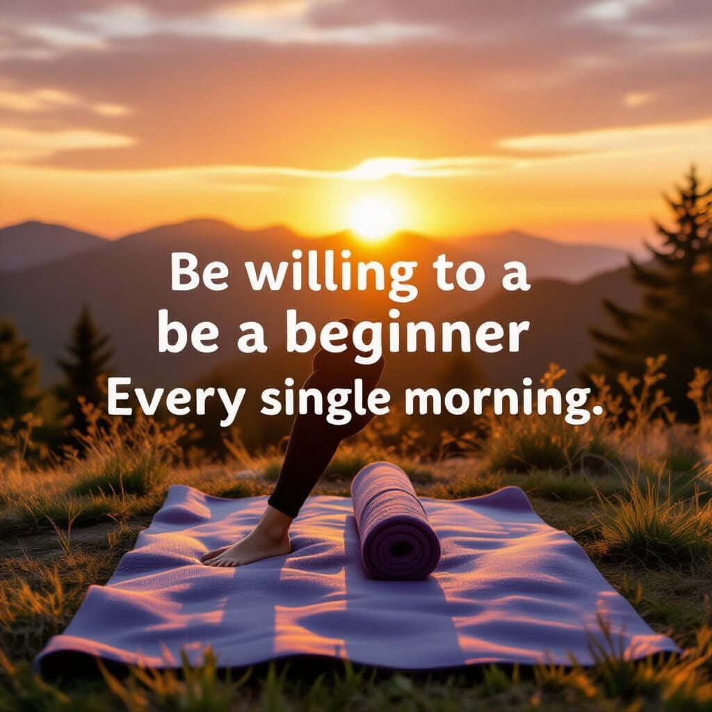 Sunrise Yoga and Motivational Text Overlay