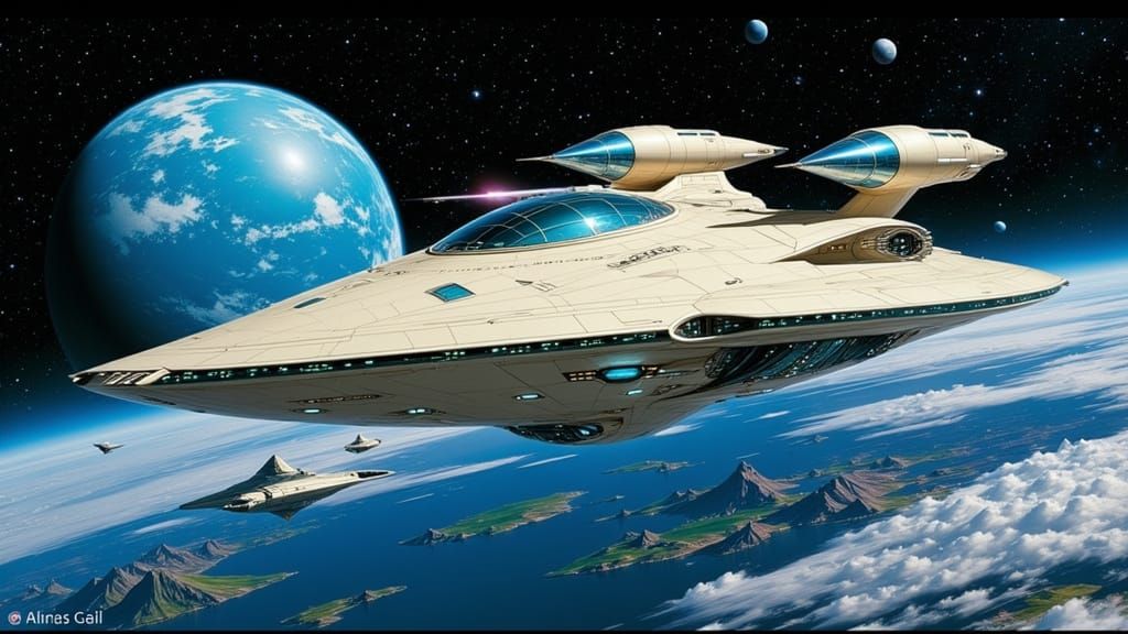 Futuristic Spaceship Explores Planet in Starfield