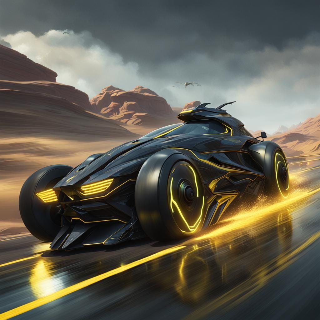 Futuristic Black Reverse Flash Vehicle in Rococo Style