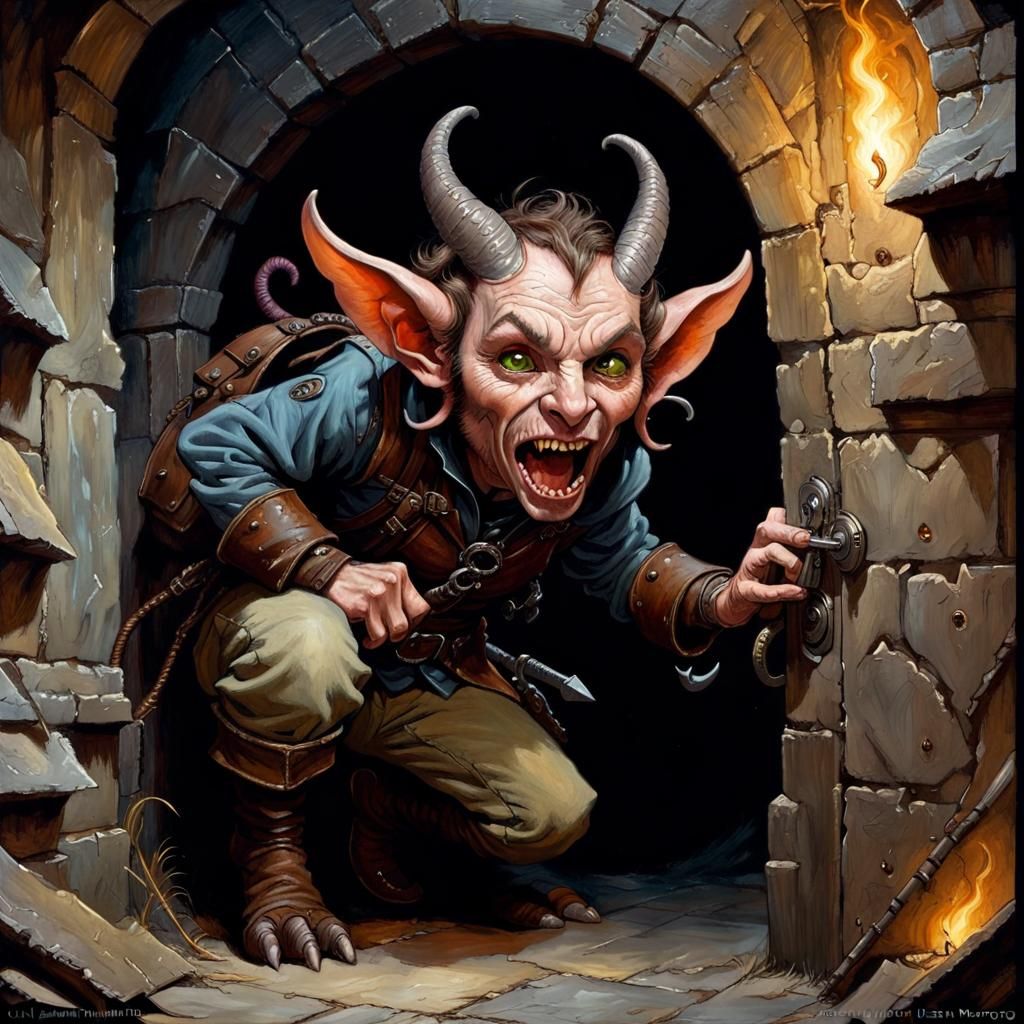 Tiefling Rogue Breaks Into Secret Lair: Fantasy Art