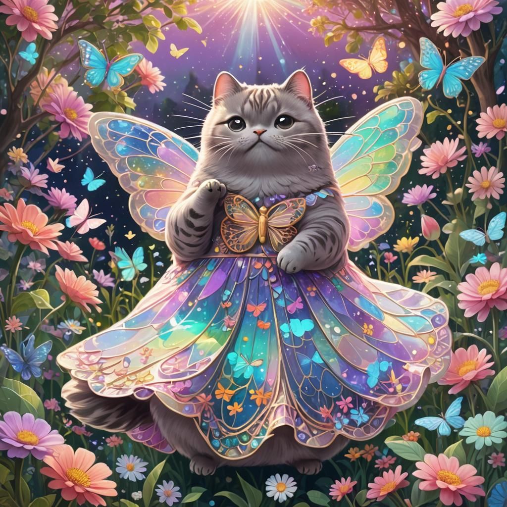 Pusheen in Butterfly Wing Gown: Kawaii Astral Art