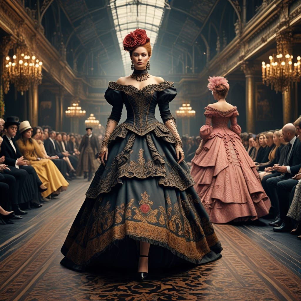 Victorian Era Runway Models Showcase Dramatic, Intricately D...