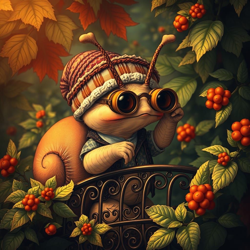 Snail Detective in Art Nouveau Fantasy Style