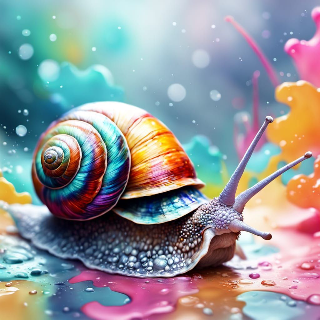 Vibrant Snail in Bright Inks Style