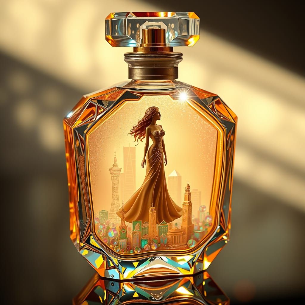 Fire Opal Perfume Bottle with Miniature City