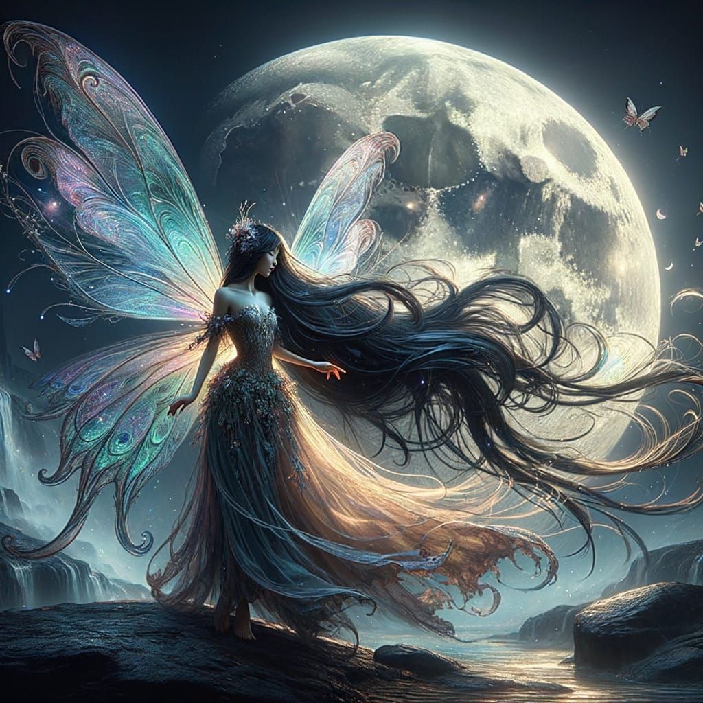 Enchanted Fairy Dances Under Iridescent Moonlight