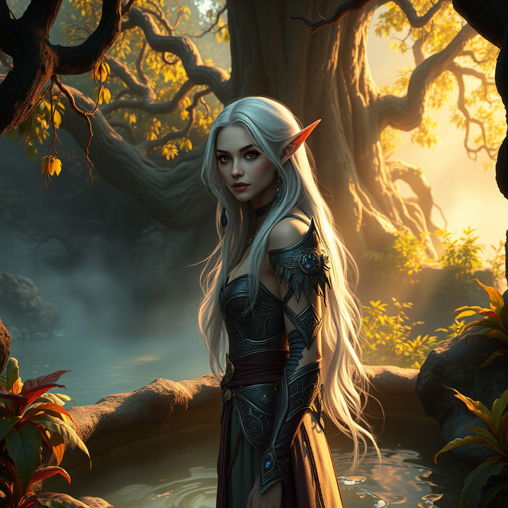 Mystical Elf in Gemstone Armor: Fantasy Art