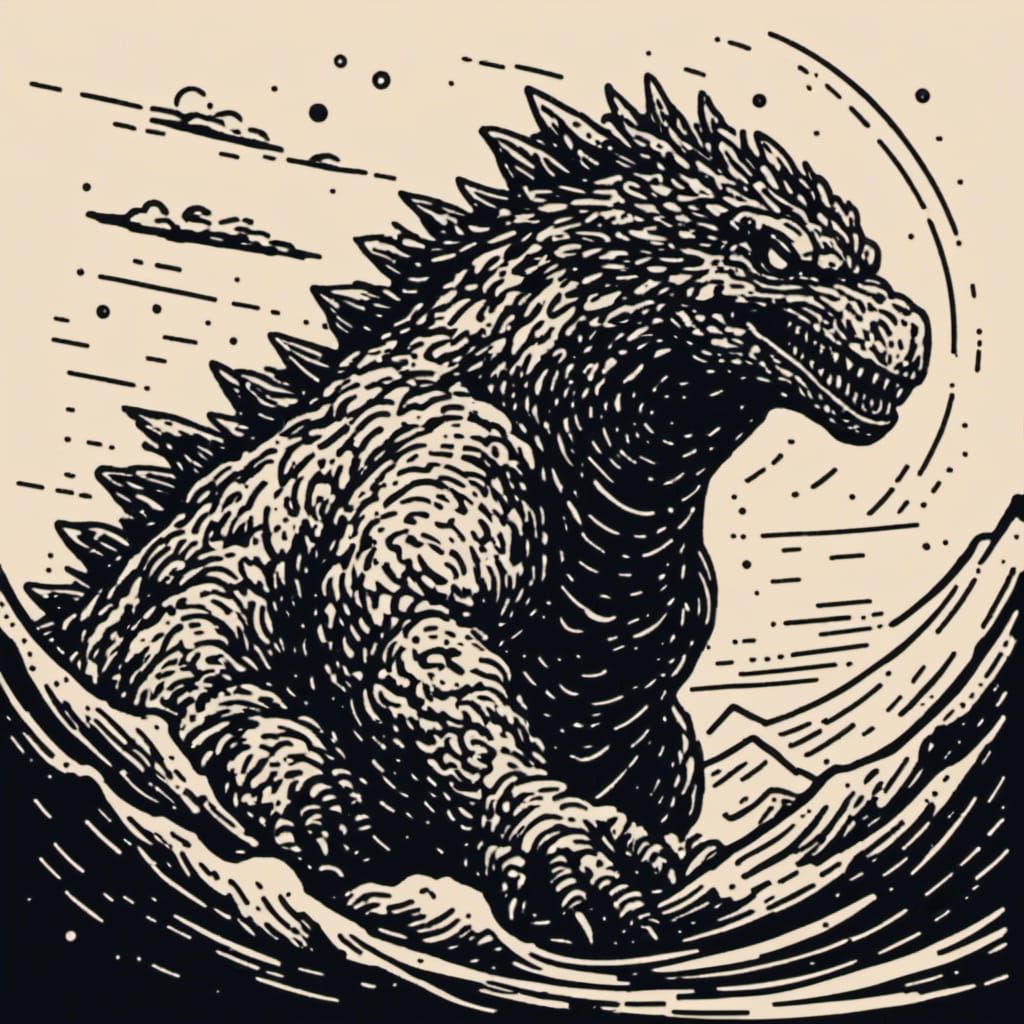 Godzilla in Abstract Vector Line Art