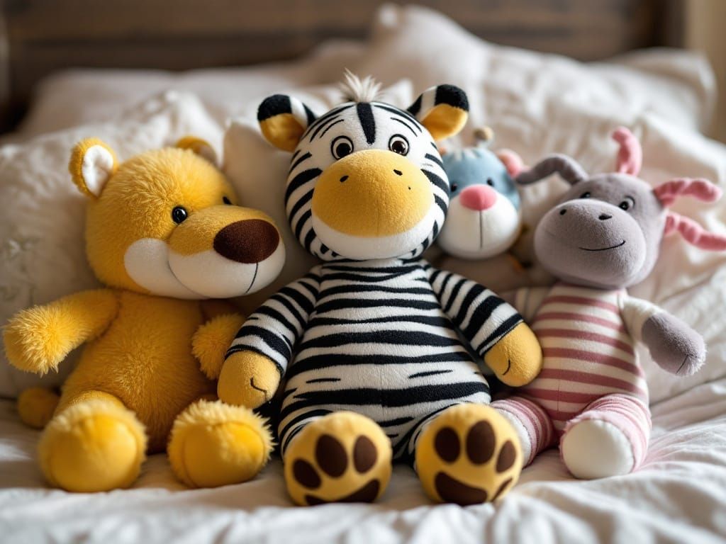 Whimsical Plush Creatures at Bedside Party