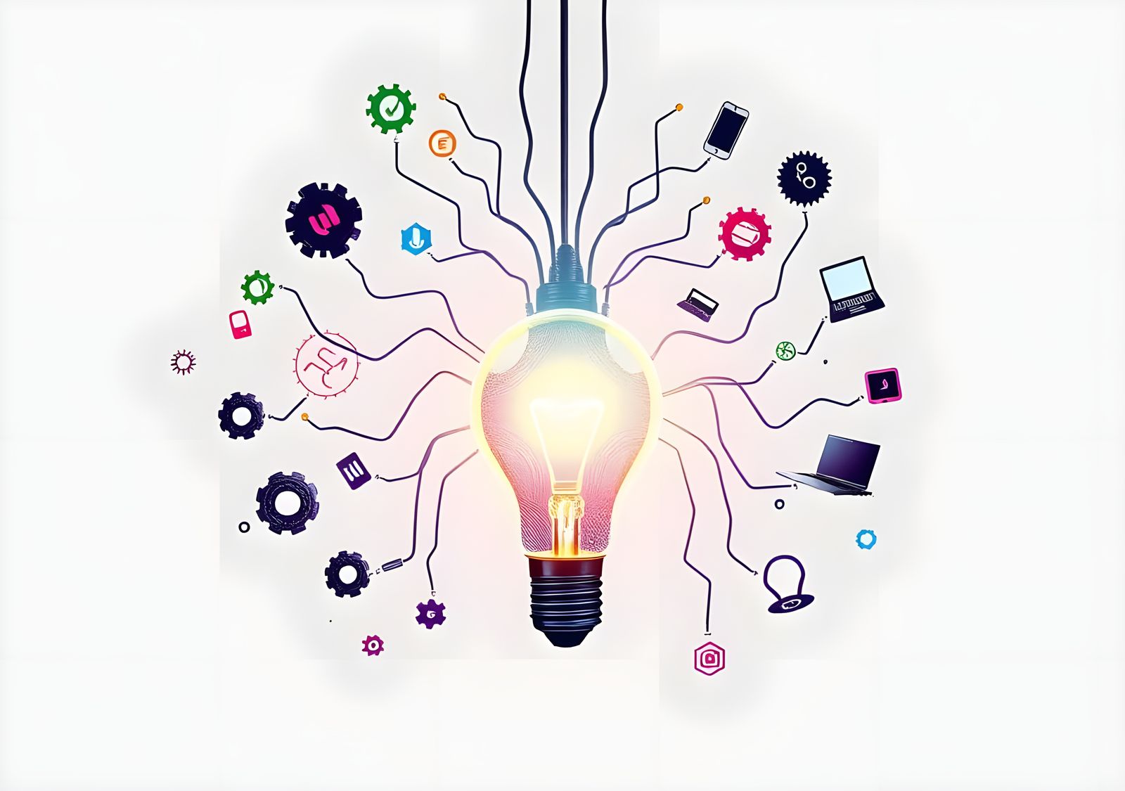 Idea Light Bulb with Technology Icons in Detailed Matte Pain...