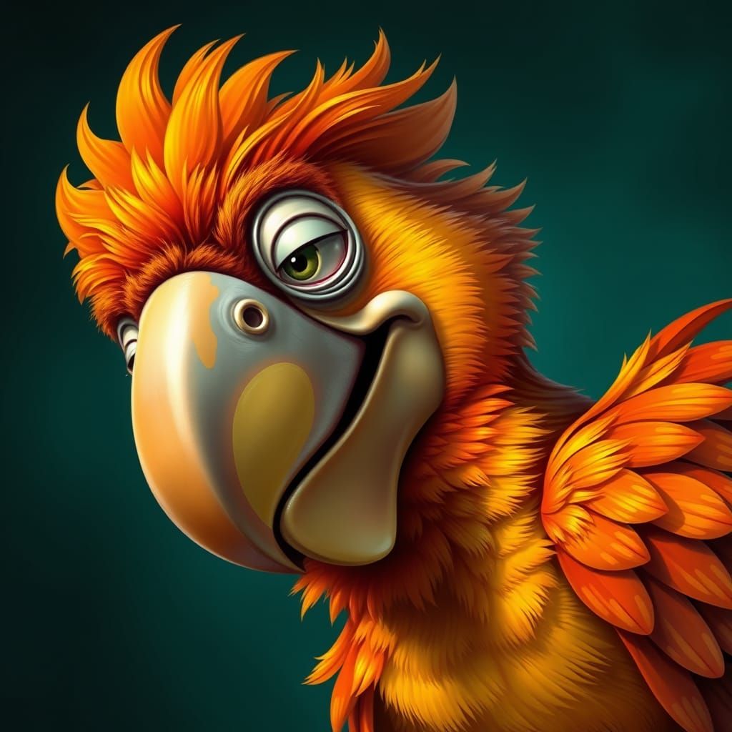 Vibrant Airbrushed Parrot with Exaggerated Features in a Dre...
