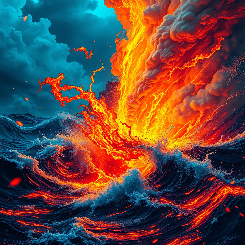 Chaotic Molten Lava and Ocean Waves in Surrealism
