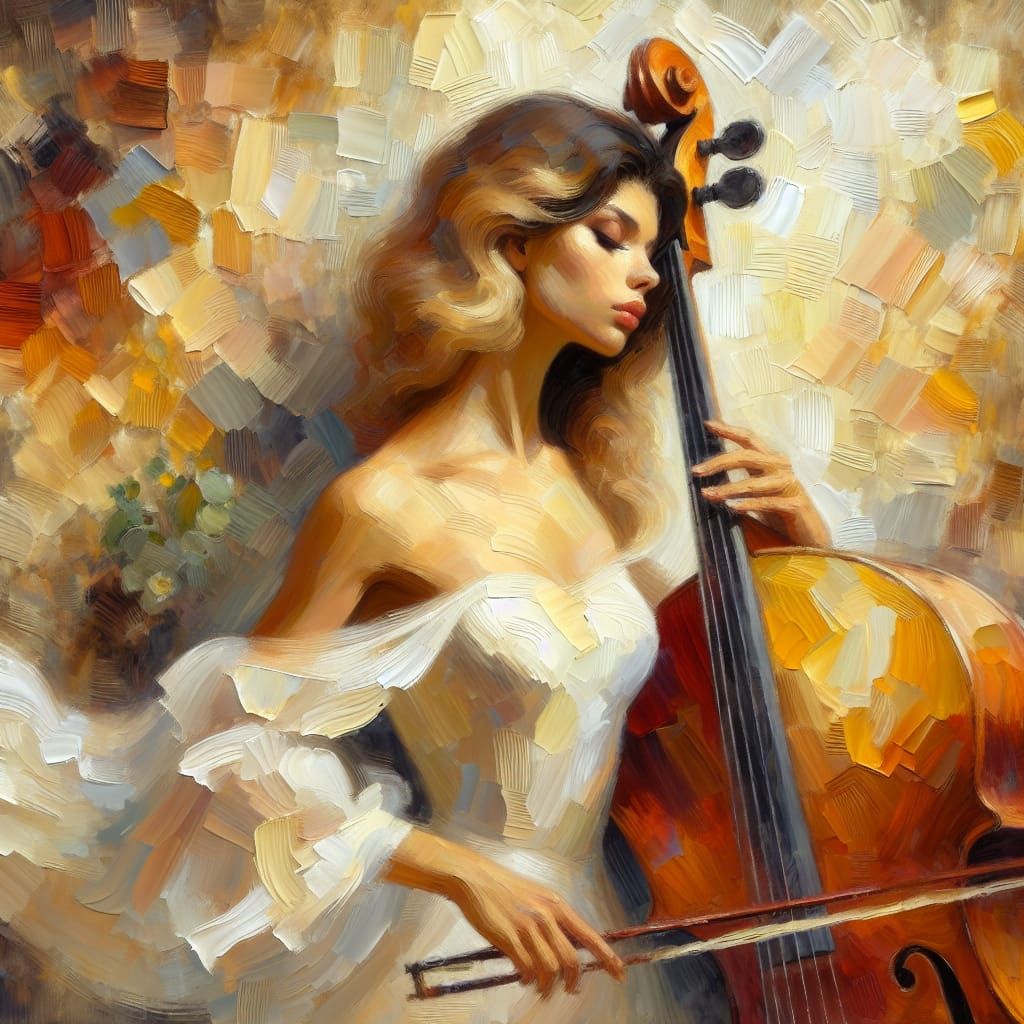 Ballerina with Cello in Impressionistic Style